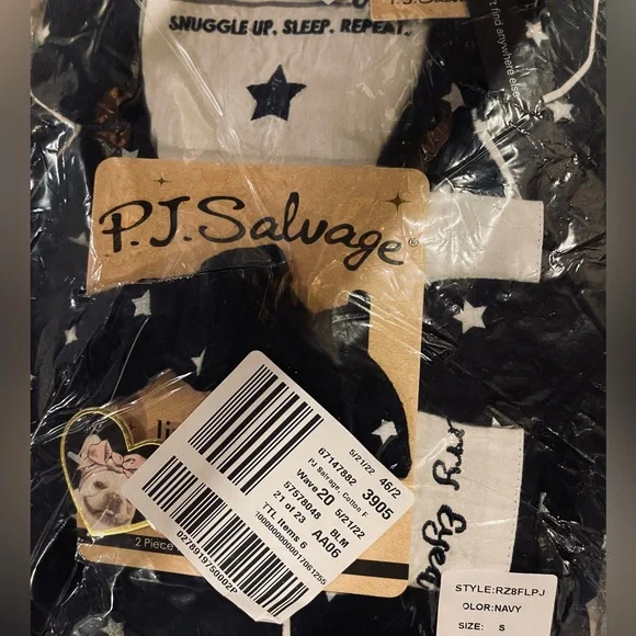 NWT - PJ Salvage Printed Flannel Pajama Set, Navy Star, - XS, S